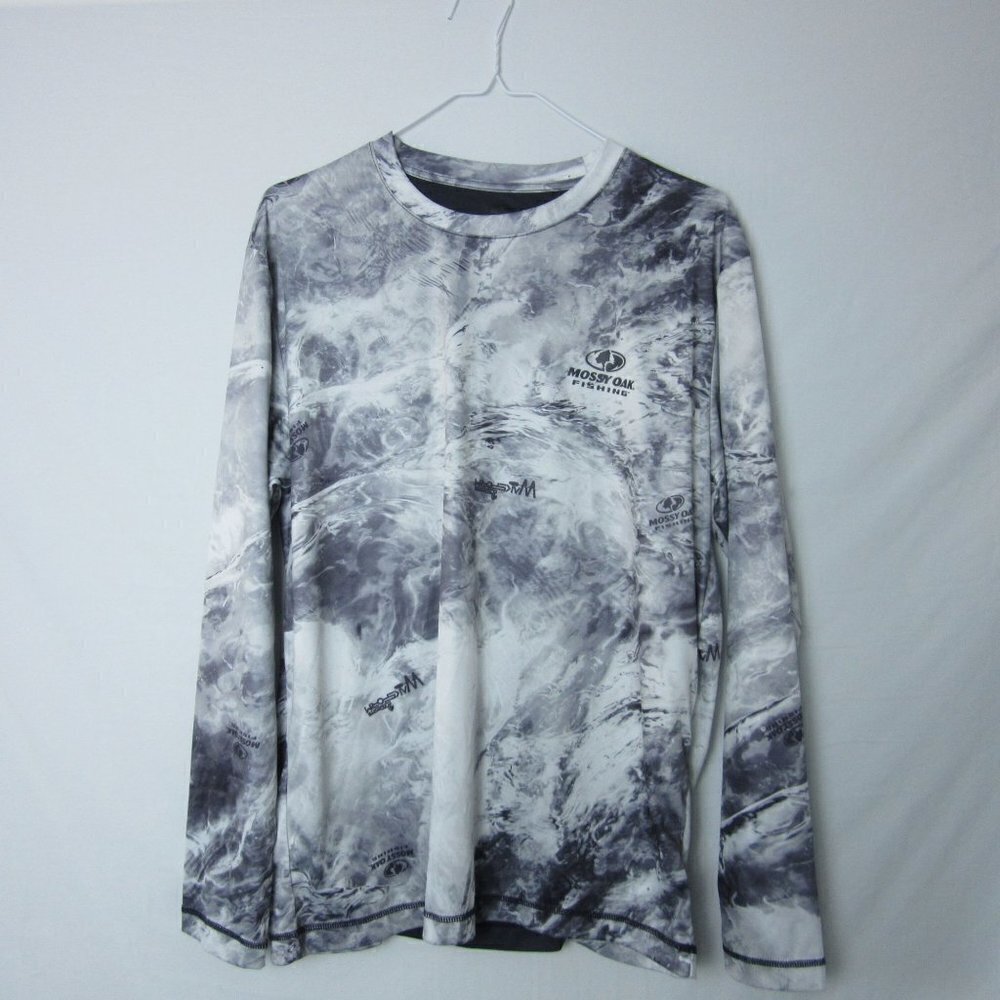 Mossy Oak Shirt Gray Fishing Long Sleeve Moisture Wicking Tech Outdoor Medium